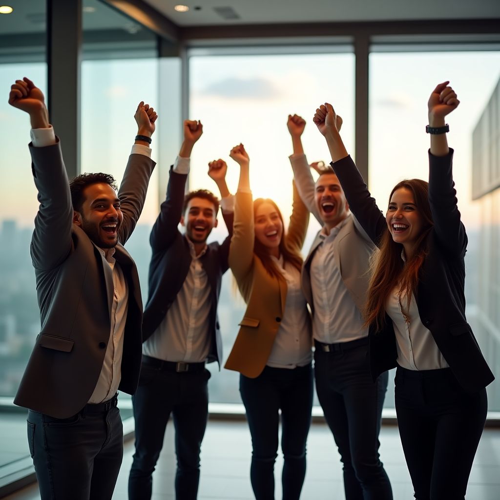 Equipo celebrando éxito KPI